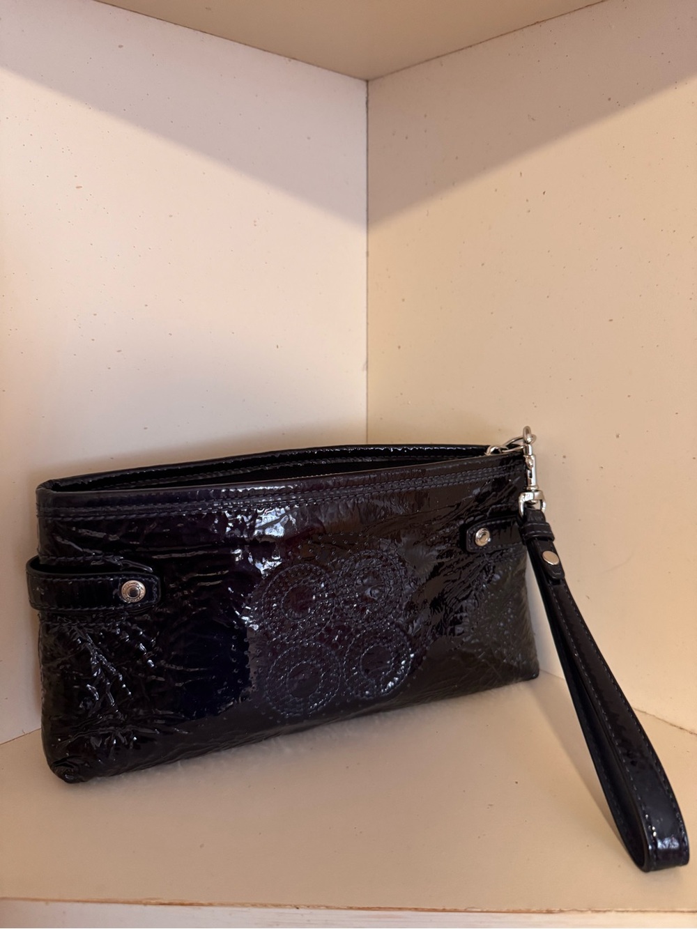 Coach Navy Blue Patent Leather Wristlet Clutch - Women Bags